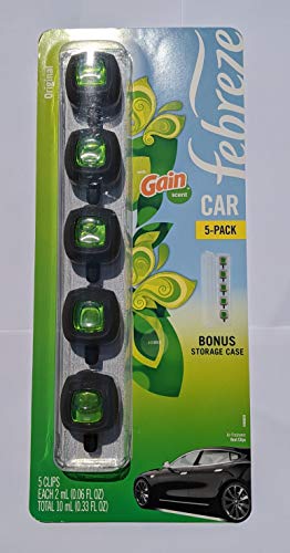 Febreze Car Air Freshener, Set of 5 Gain Scent Clips plus Bonus Storage Case - size: 1 Count (Pack of 5)