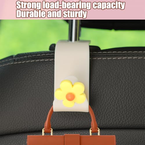 4 PCS Car Headrest Hook, Multifunctional Flower Vehicle Seat Back Storage Hook, Cute Automotive Seatback Organizer Hanger for Purse Grocery Bag Handbag, Universal Fit (Beige/Yellow) - color: Beige/Yellow