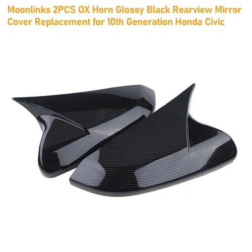 Moonlinks Compatible with 2016-2021 Honda Civic Side Ox Horn Mirror Cover Overlay,Carbon Fiber LH & RH Side Door Rearview Mirror Cap Trim for 10th Gen Civic,2019-2022 Insight, (1 Pair) - size: 10th Ox Horns -Pair Carbon