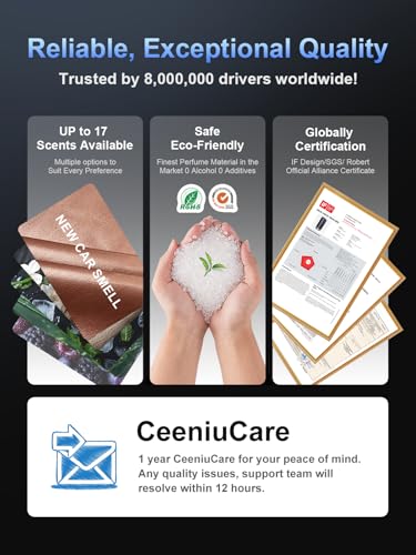 Ceeniu Smart Car Air Fresheners, New Smell Experience By Ultrasonic Mist, Auto On/Off, Powerful Built-in Battery, Natural Fragrance, Adjustable Car freshener, Cologne Scent - style: Cologne