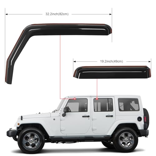 Nilight in Channel Rain Guards for Wrangler JK 2007 2008 2009 2010 2011 2012 2013 2014 2015 2016 2017 2018 Unlimited 4-Door Window Deflectors, Vent Window Visors - size: Wrangler JK 2007-2018