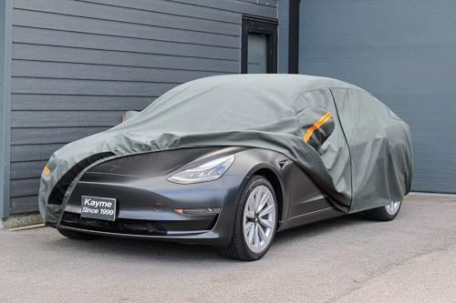 Kayme Heavy Duty Car Cover Waterproof All Weather, Custom Fit for Tesla Model 3, Outdoor Full Exterior Cover with Charging Port and Breathable Ventilation Mesh, Sun and Rain Protection. - size: Custom Fit Tesla Model 3-1