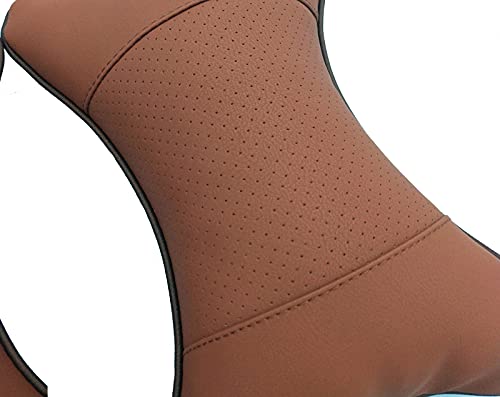 Car Neck Pillows 2pcs Pack Car Headrest Pillow Pu Leather Car Cervical Pillows for Traveling Car Pillows Filled by Fiber (Brown) - color: Brown