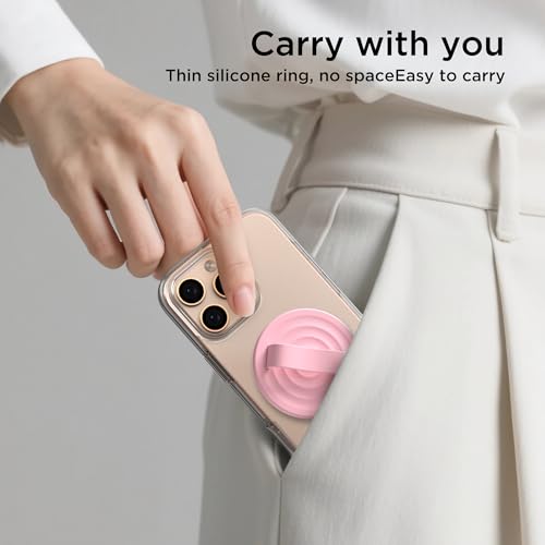 Magnetic Phone Grip Ring Holder, Liquid Silicone Magnet Cell Phone Grip Finger Loop, Compatible with Magsafe, Back of Phone for iPhone 17/16/15/14/13/12 Series, Pink - color: Pink