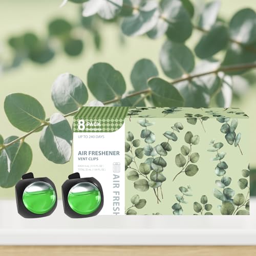 Car Air Freshener Vent Clips, 8 Pack, Provides Long-Lasting Scent, Up to 240 Days, Odor Eliminator (Eucalyptus) - color: Eucalyptus