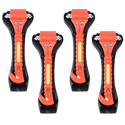 MOTORBUDDY 4-Pack Emergency Escape Hammer Seat Belt Cutter,Auto Car Safety Hammer with Window Glass Breaker,Escape Tool for Car Accidents - color: Red