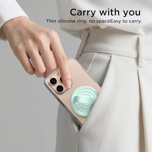 Magnetic Phone Grip Ring Holder, Liquid Silicone Magnet Cell Phone Grip Finger Loop, Compatible with Magsafe, Back of Phone for iPhone 17/16/15/14/13/12 Series, Mint Green - color: Mint Green