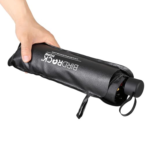 BIRDROCK HOME Car Windshield Sun Shade Umbrella - Foldable Cover UV Block for Front Window, Sunshield for SUV, Truck & Sedan, Protect Interior from Sun, Heat, & Wind - Extra Large - Black & Silver