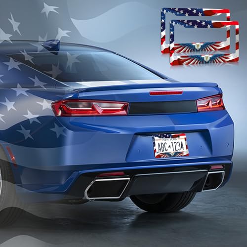 American Flag Eagle License Plate Frames - 2 Pack Patriotic US Flag Eagle License Plate Frame Holder Car Plate Frame Covers with Screws Fasteners Caps - color: American Flag Eagle C
