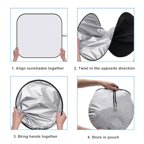 Ziciner 2 PCS Car Windshield Sun Shade, Auto Sun Heat and UV Rays Blocker, 33"×36" Foldable Automotive Front Window Sunshade Protector, Universal Vehicle Interior Accessories (Silver-L) - color: Silver-L (33×36 inches)