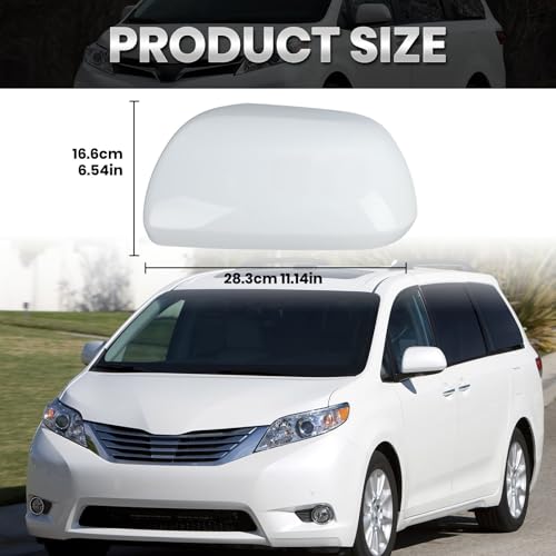 Compatible with 2012-2020 Toyota Sienna Left Side Mirror Cover Cap, White Driver Side Clip-on Mirror Cap Replacement Without Turn Signal Light Replaces for 87945-08021-A1 - color: Left White