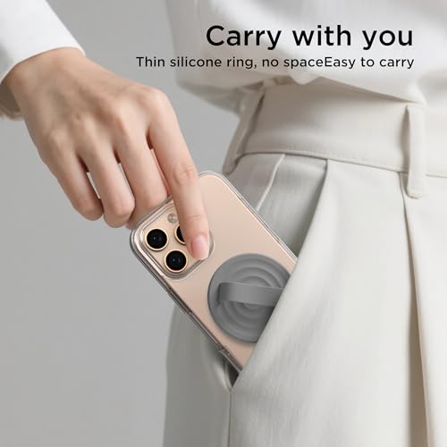 Magnetic Phone Grip Ring Holder, Liquid Silicone Magnet Cell Phone Grip Finger Loop, Compatible with Magsafe, Back of Phone for iPhone 17/16/15/14/13/12 Series, Gray - color: Gray
