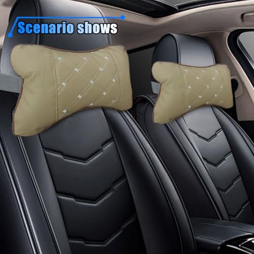 2PCS Car Neck Pillow, Breathable Car Head Neck Rest Cushion, Soft Pillow for Relieving Stiffness, Comfort Car Seat Neck Support Pillow (Beige) - color: Beige