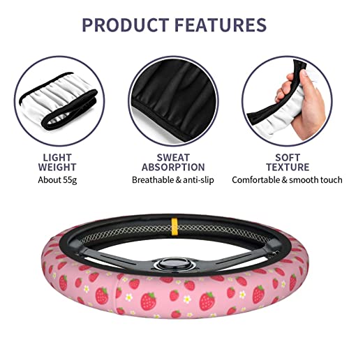 Strawberry Steering Wheel Cover Universal 14.5-15 Inch Car Wheel Protector Anti-Slip Car Steering Wheel Accessories for Women Girls - color: Strawberry