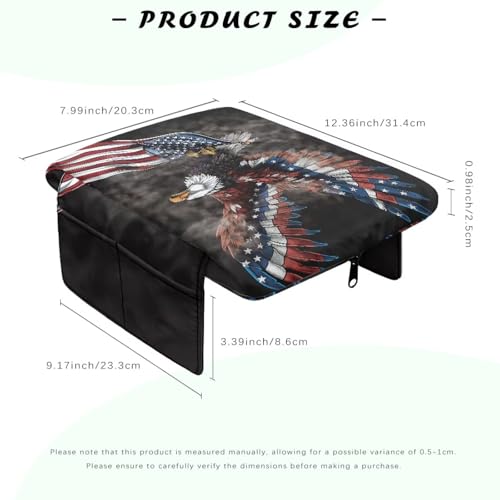 Eagle Center Console Cover, American Flag Print 300D Polyester Fabric Armrest Cover Center Console Cushion with Side Pockets Compatible with Most Cars Vehicles SUVs - color: American Flag Eagle