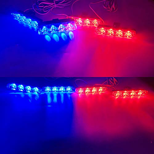 4 in 1 Police Lights 12V Red Blue Hideaway Emergency LED Strobe Lights with 16 Flashing Patterns Wireless Remote Control Grill Strobe Lights for Vehicles Car, Truck, Van, SUV - color: red blue, size: 4 in 1