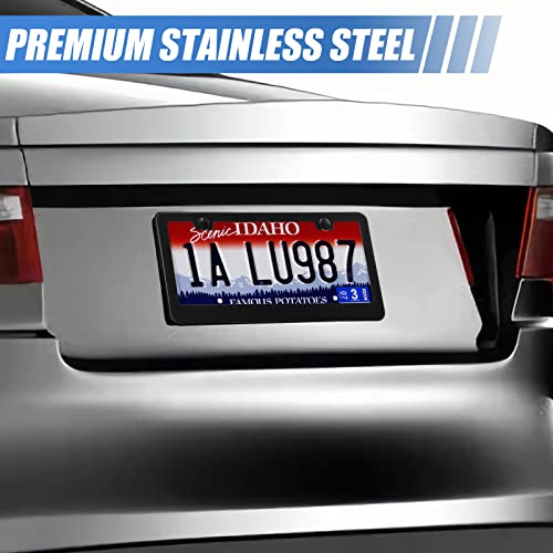 QUANQIUFEI 2 Pack License Plate Frames, Stainless Steel Car License Plate Cover Car Accessories with Screw Caps (Black) - color: Black