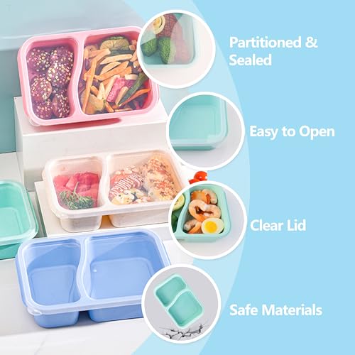 Finorder 4 Pack Wheat Straw Containers, Colorful 2 Compartment Reusable Snack Bento Box Toddler, Rectangle Meal Prep Food Containers for Adults Office and Travel - color: 3 Wheat Straw-4 pack