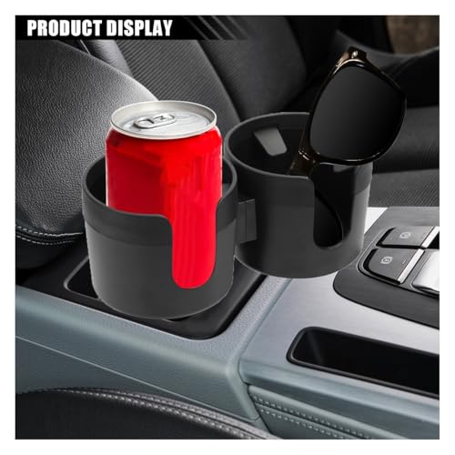 Car Double Cup Holder Extender, 2-in-1 Car Cup Holder Adapter with Adjustable Base, Universal Multifunctional Cup Holder Organizer for Beverage, Snack, Cup, Bottle Storage (Black) - color: Black