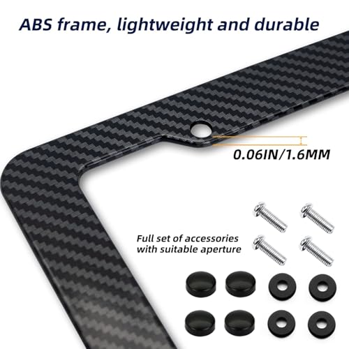 Carbon Fiber License Plate Frame, Glossy Waterproof Plastic Number Plate Frame Print Carbon Fiber Pattern for Man and Women (with Fasteners and Screws) 2 Pack - color: Carbon fiber