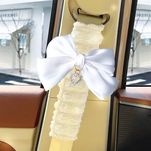 Fashion Big Bow Car Seat Belt Cover Pads (2 in a Pack), Car Accessories Seat Belt Shoulder Strap Protector Universal Seat Belt Cover (White) - color: White