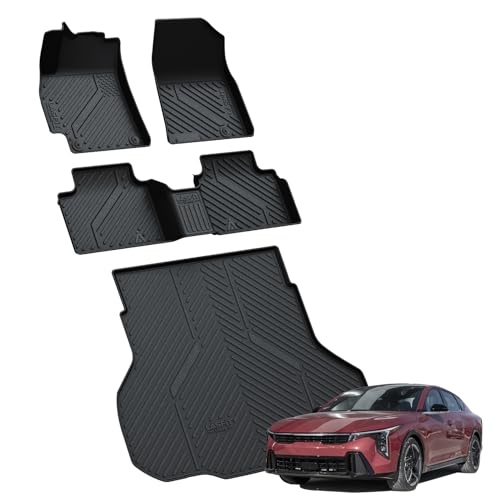 LASFIT Floor Mats & Cargo Mat for Kia K4 2026 2025 All Weather TPE Custom Fit Floor Liner 1st & 2nd Row Full Set Car Mats and Trunk Mat Accessoires, Black - size: 3)For Kia K4 | 2025-2026