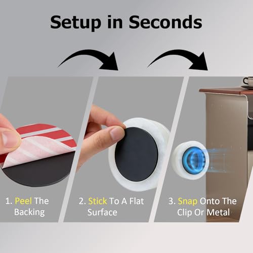 Universal Magnetic EDC Mounting System for Nicotine Pouches-10 Pack Ultra-Thin Soft Neodymium Adhesive Pads & Heavy-Duty Metal Visor Clip for Zyn, Snus, Dip Cans, Garage Remotes, Gym & Car Organizers
