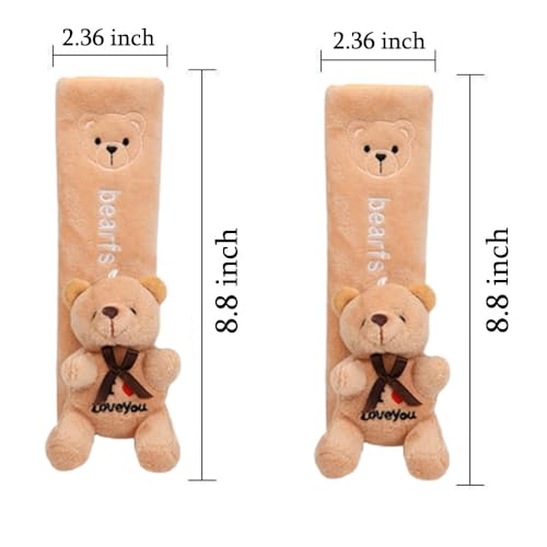 ZOSTLAND 2Pcs Car Seat Belt Pad Cover,Soft Auto Safety Strap Shoulder Pads,Plush Yellowish-Brown Cartoon Bear Doll Seatbelt Cover,Cute Harness Pad,Compatible with All Cars and Backpack(2Pcs Bear) - color: 2Pcs Bear