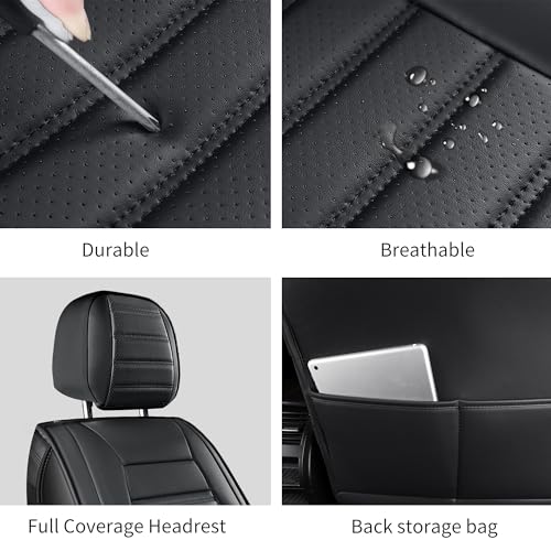 HChengkikz Car Seat Covers, Breathable Faux Leather Auto Seat Covers, Waterproof Automotive Seat Covers, Universal Vehicle Seat Covers for Sedans SUV Pick-up Truck (2 PCS Front Seat, Black) - color: Style2 Black, size: Front Seat
