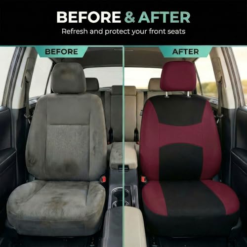 FH Group Light & Breezy Cloth Car Seat Cover Front Set, Airbag Ready with Gift- Universal Fit for Cars Trucks and SUVs (Burgundy/Black) FB030102 - color: Burgundy, size: Front Set