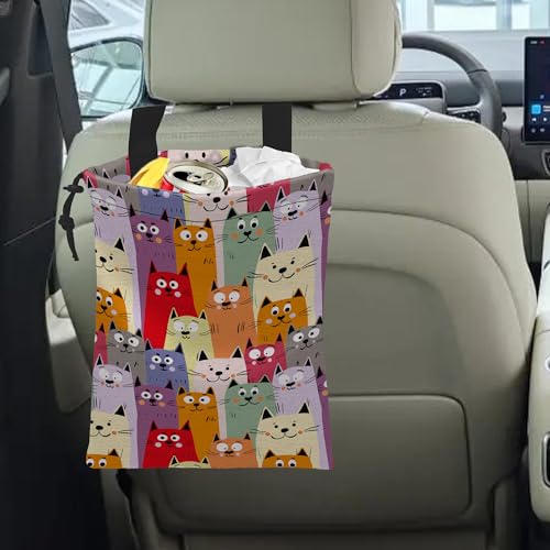Car Trash Bag Cute kitten Cats Car Garbage Bag Hanging Car Trash Can for Back Seat with Drawstring - color: Cute kitten Cats