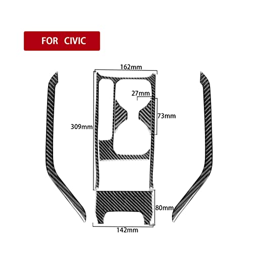 Auto Center Console Handbrake Water Cup Holder Panel Both Sides Trim Strips Sticker Real Carbon Fiber Interior Trim Accessories Compatible with Honda Civic 9 Coupe/Sedan 2013-2015 Black - Kit - color: Cup Holder Set+two Side Strips/6 Pieces