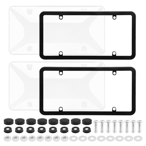 Clear License Plate Covers, 2 Pack Unbreakable Car Tag Frame Protector with Screws Caps and Rattle Proof Pads, Standard US Plates Protective Shield(Style:Black Frame) - style: Black Frame