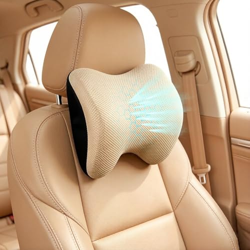 SPRFUFLY Make Restful Car Headrest Pillow, Car Pillow for Driving with Adjustable Strap, Breathable Removable Cover & Ergonomic Design - Softness Travel Car Neck Support Pillow(Beige, 1PC) - color: Beige02
