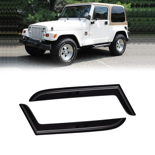 Window Visor for 1997-2006 Jeep Wrangler (TJ) 2-Door, Out-Channel Rain Guards Shields Vent Deflector Shade Wind Dark Smoke, Tape-On Outside-Mount, 2PCS - style: For 1997-2006 | Jeep Wrangler 2door | Out-Channel