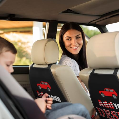 Custom 2 Pack Premium Backseat Protector with Pockets, Personalized Heavy Duty Stain Resistant Kick Mats Back Seat Protector with Image Text Customized Universal Car Seat Back Organizer