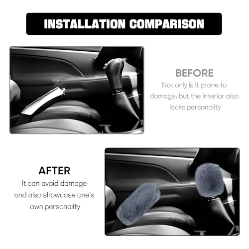 Hovom 2PCS Fluffy Car Gear Shift Knob Cover & Handbrake Cover, Soft Plush Hand Brake Handle & Gear Shift Cover for Women Girls, Universal Comfortable Warm Furry Car Accessories (Gray) - color: Gray
