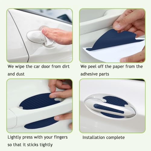 8PCS Car Door Handle Scratch Protector, Carbon Fiber Paint Guard Cover, Bowl Sticker for Most Car Handles (Blue) - color: Blue