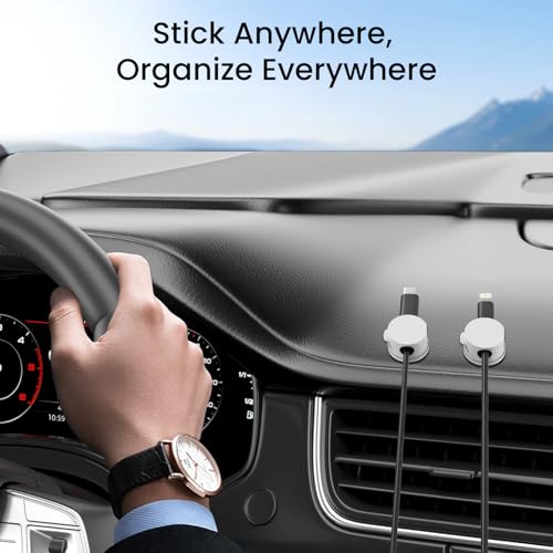 Sinoacc Magnetic Cable Clips Cord Organizer 10 Pack 360° Adhesive Phone Cord Holder for Desk, Nightstand, Car, Home, Office Cable Management Accessories-White