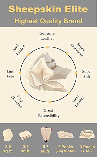 SHEEPSKIN ELITE Chamois Drying Cloth Car Drying Towel Real Leather Absorbent Drying Natural Chamois Car Wash Cloth Accessory (3.7-4.2 sq ft) - size: 3.7 sq. ft.