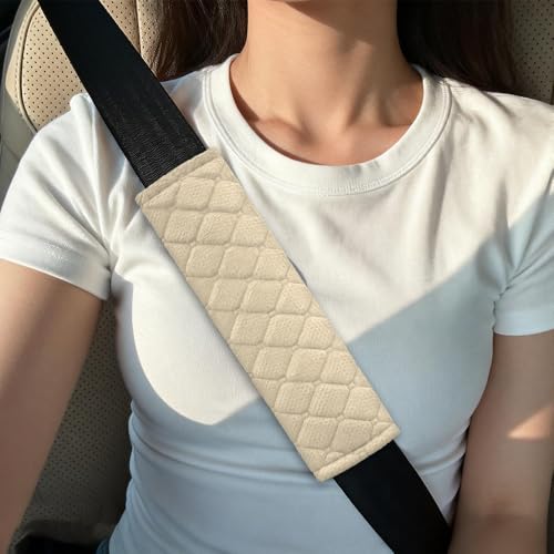 2PCS Car Seat Belt Pads Cover, Fluffy Car Seatbelt Covers, Soft Car Seat Belt Strap Cushion Protect Your Neck and Shoulder, Driving Seat Belt Shoulder Strap Cover for Most Autos (Beige) - color: Beige