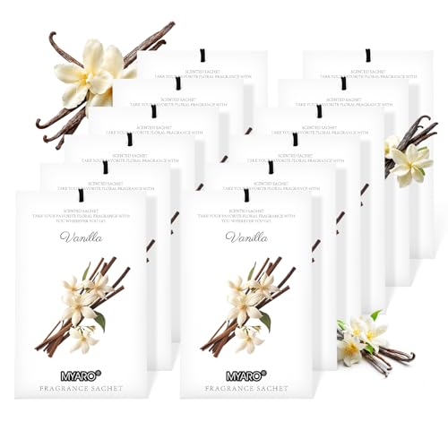 MYARO 12 Packs Vanilla Scented Sachets for Drawer and Closet, Long-Lasting Closet Sachet Bags Drawer Deodorizers Fresh Scents, Home Fragrance for Lover - color: Vanilla
