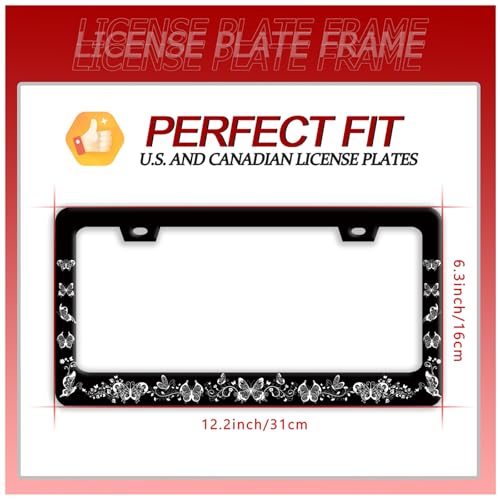 Butterfly License Plate Frame Beautiful Black White Butterflies License Plate Funny Auto Accessory Bracket Stainless Steel License Plate Frames 6.3 x12.3 Inch - color: Black White Butterfly