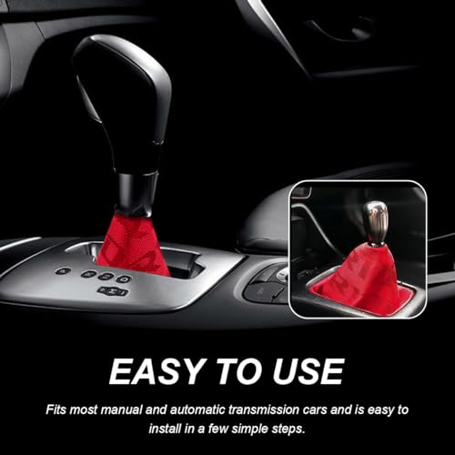Car Shift Boot Cover, Fabric Shifter Lever Knob Boot Dustproof Cover with Stitch, Manual Automatic Speed Shifter Boots Gear Gaiter for Most Vehicles, Car Accessories (Red) - color: Red