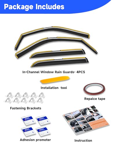 in-Channel Rain Guards Fit for 2009-2018 Dodge Ram 1500 / Ram 2500&3500 2010-2025 Crew Cab, Window Rain Guards Visors Vent Visors Window Deflector Vent Shades Car Accessories -4 pcs - size: For 2009-2018 Dodge RAM Crew Cab