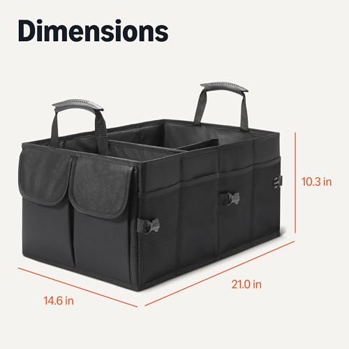 Amazon Basics Trunk Organizer for Car, Multi-Compartment Car Storage, Foldable, 13.5 Gallon, Black