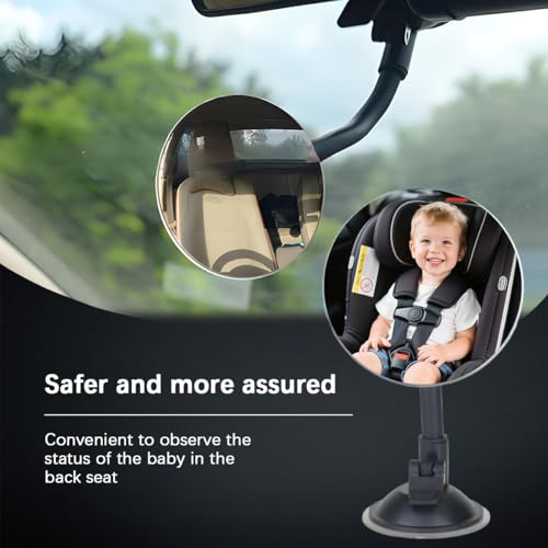 Baby Car Mirror, 360 Degrees Adjustable Wide Angle Convex Vehicle Mirrors with Suction Cup, Shatterproof Infant Newborn Auto Rearview Accessories, Universal for SUV RV Truck