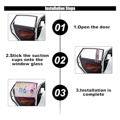 Car Window Shade for Baby, Blackout Car Window Curtain with Storage Pockets & 7 Suction Cups, Cartoon Pattern Cars Side Window Sun Shade Cover for Sun/Heat/UV Rays Protection (Pink-Animals) - color: Pink-Animals
