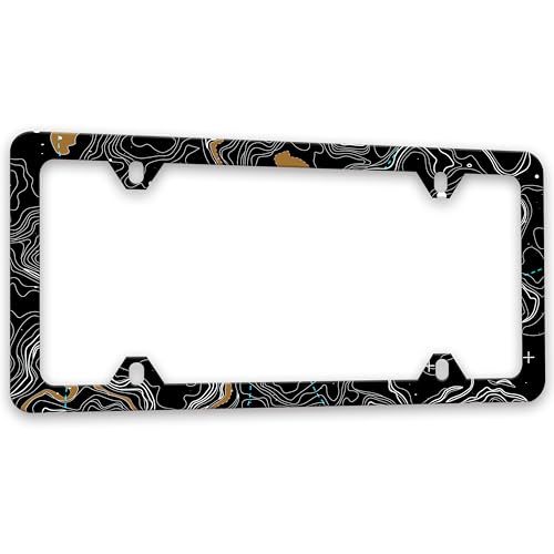 Topographic Map License Plate Frame Topography License Plate Holders Funny Auto Accessory Bracket Stainless Steel License Plate Frames with Screws for Women Men 6x12 Inch 4 Holes - color: Topographic Map