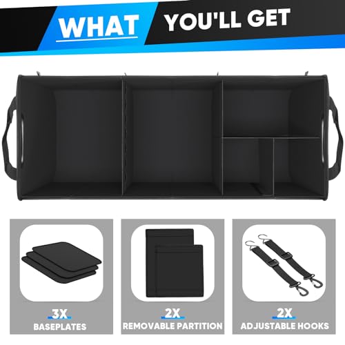 Simniam Large Car Trunk Organizer - with 5 Compartments Trunk Organizers and Storage SUV, Reinforced Handle, Securing Straps, Trunk Organizer Available for Car, SUV, Truck, Minivan